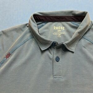 Mens Rhone Performance Polo Shirt L Blue Raglan Athletic Golf